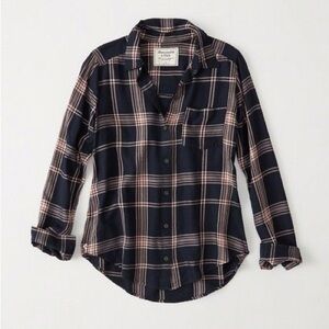Abercrombie & Fitch Drapey Plaid Navy Pink Plaid Woven Button Up XL *FLAWED*